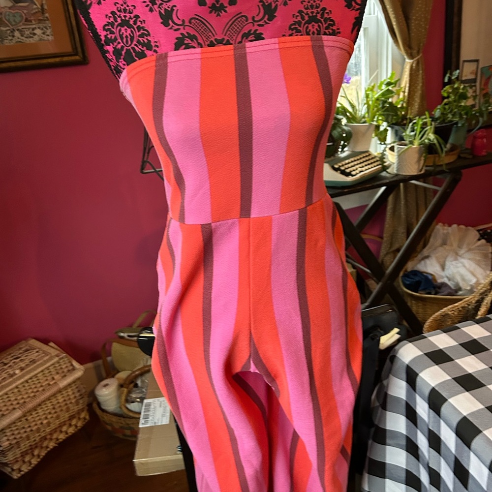 Boohoo Pink and Red Striped Top